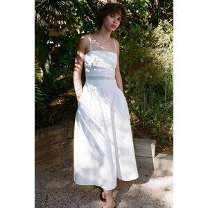 Zara Women Poplin Dress Midi XL White Embroidered Sleeveless 0881/340 NWT